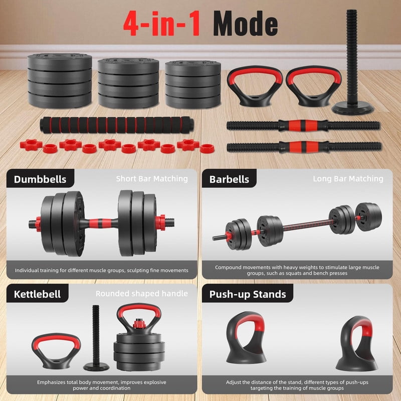 Sprint Demon 4-in-1 Adjustable Dumbbell Set, 60 LB Weight Set Converts to Dumbbells, Barbell, Kettlebell & Push Up Stand for Home Gym