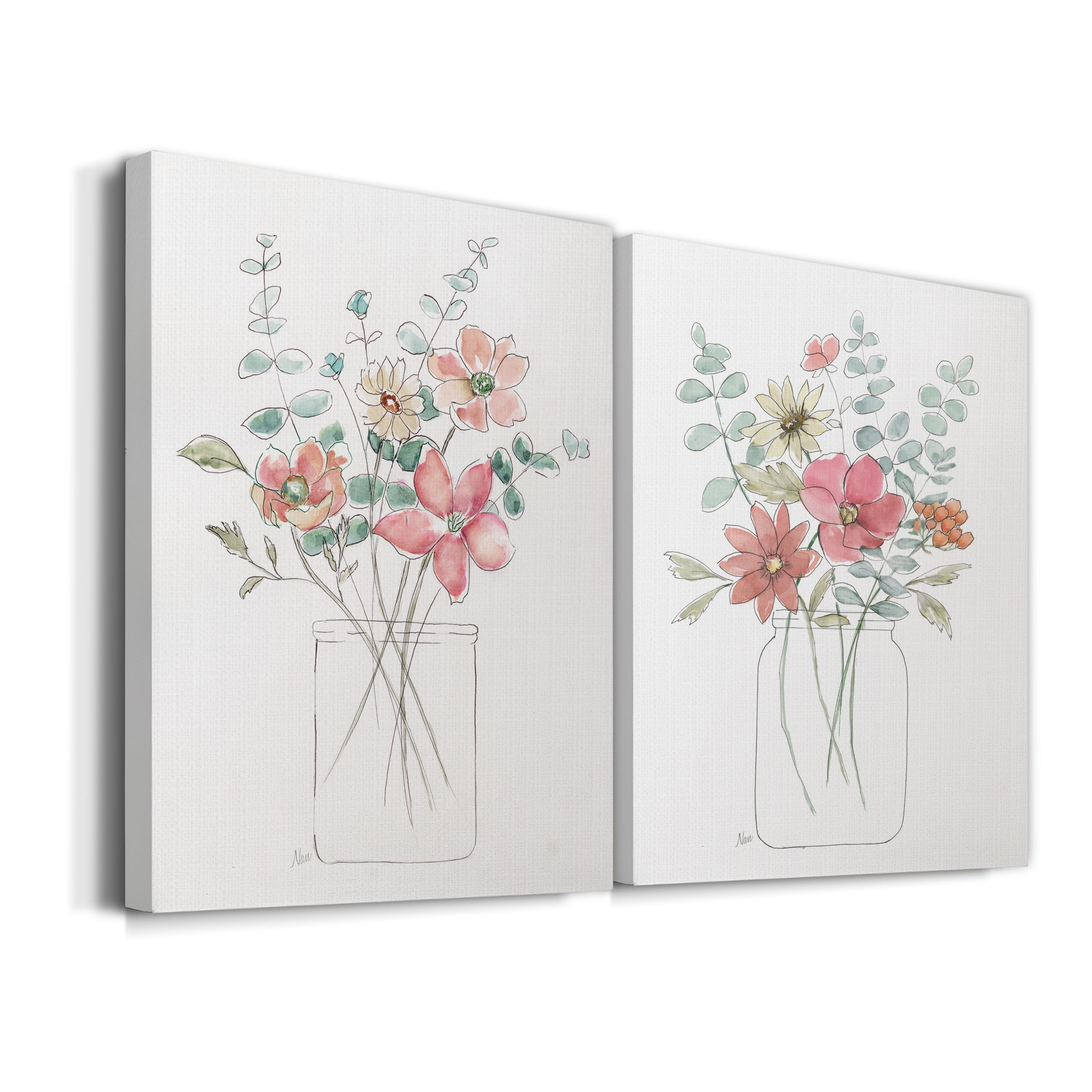 Whimsical Wildflowers I Premium Gallery Wrapped Canvas - Ready to Hang - Set of 2 - 32 x 48 Each
