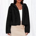 thumbnail image 2 of hoksml Women's Short Faux Fur Hooded Cardigan, Long Sleeve Drop Shoulder Coat with Lining, Oversized Shacket, 2 of 9