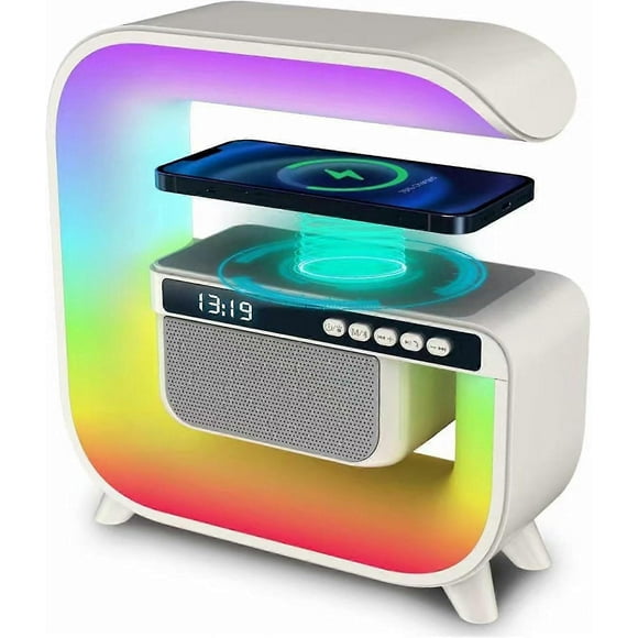 4 In 1 Wireless Charger Night Light Lamp, App Control Bluetooth Speaker Alarm Clock, Bedside Charging Lamp Wireless Charger Atmosphere Lamp