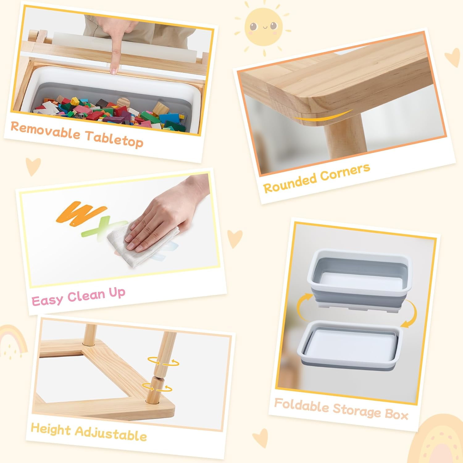 Sensory Table and Chair for Toddlers 2-8, Wood Kids Activity Table with Storage Bins, Toddler Play Table with Roll Holder for Drawing Paper, Kids Art Tables with Double-Sided Graffiti