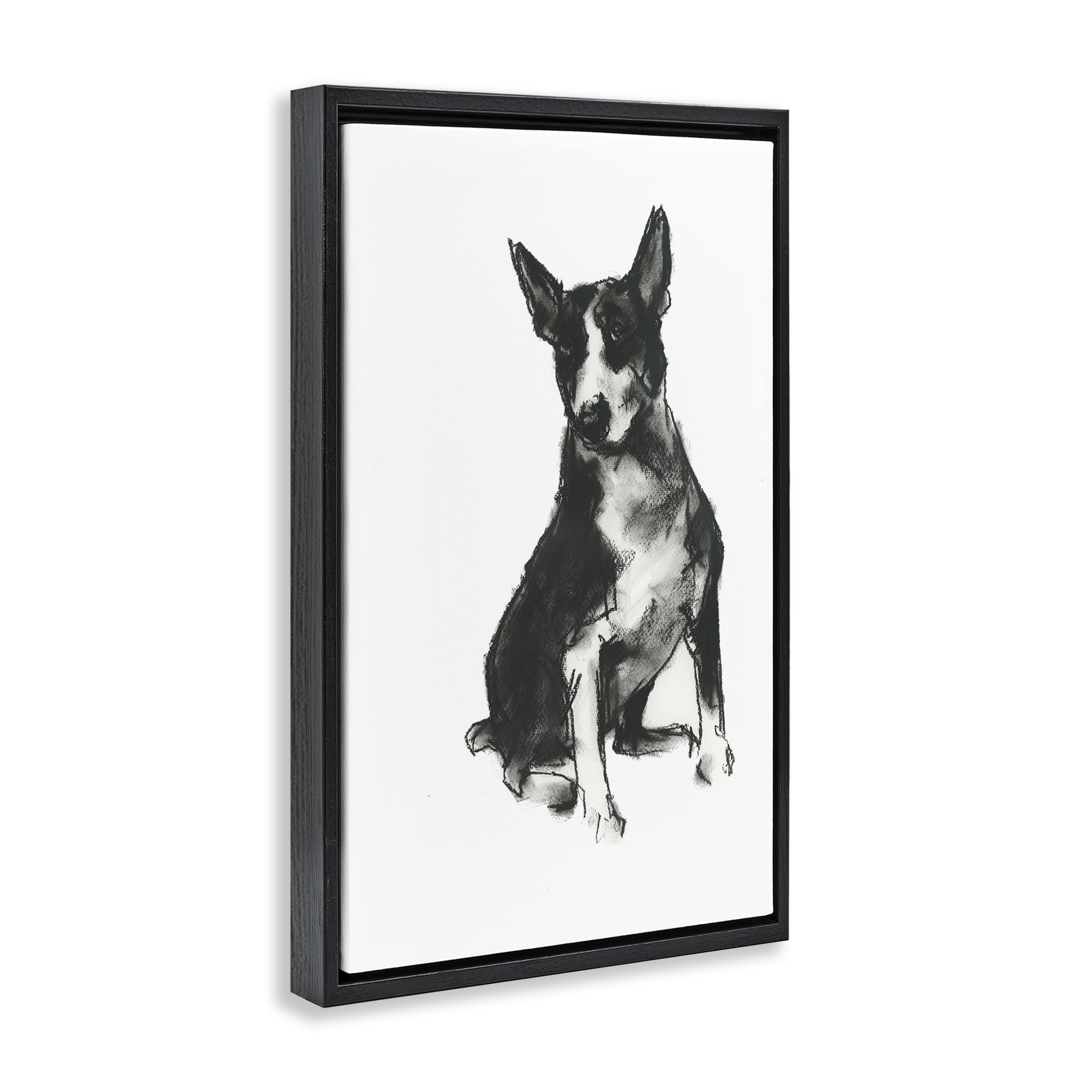 Stupell Industries Charcoal Dog Drawing Animals & Insects Drawing Black Floater Framed Canvas Art Print Wall Art, 21 x 31