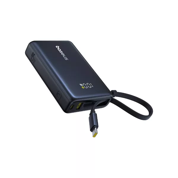 Baseus 10000mAh Power Bank,45W Portable Charger with Built-in USB-C Cable 3-Output LED Display, Fast Charging External Battery Pack Picogo Powerbank, Black