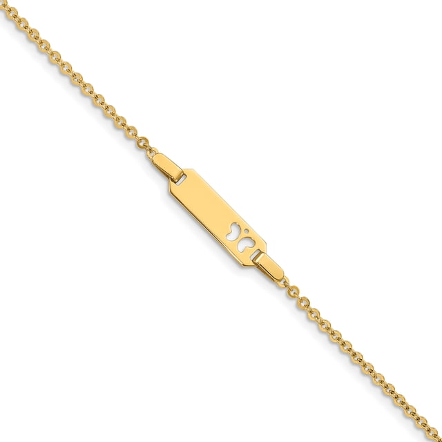14k Yellow Gold Childrens Butterfly Name Bar Identification Id Bracelet