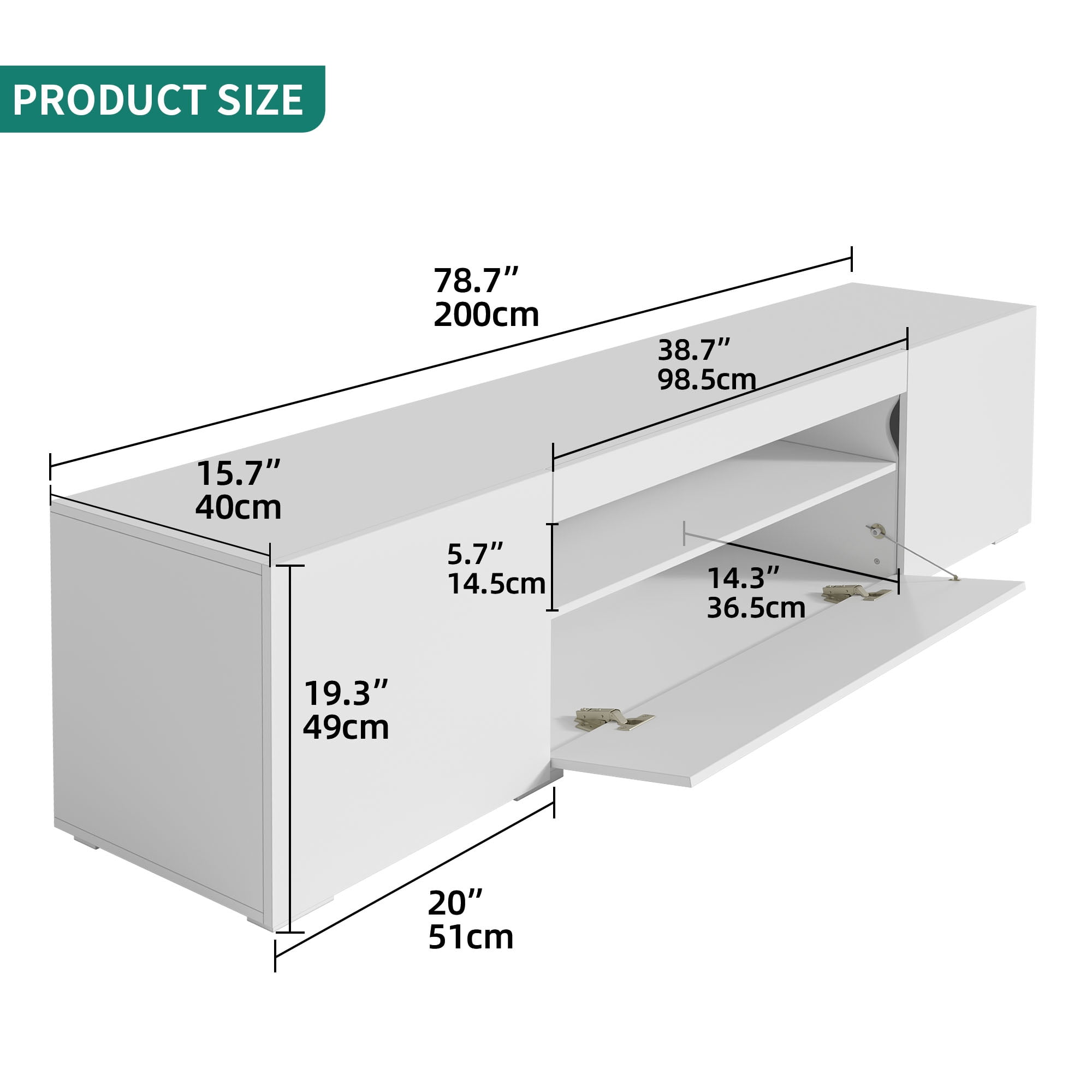 Dextrus Large LED TV stand for 75 inch TVs White High Glossy Media Center with 2 Cabinets and 1 Drawer for Living Room, 70"