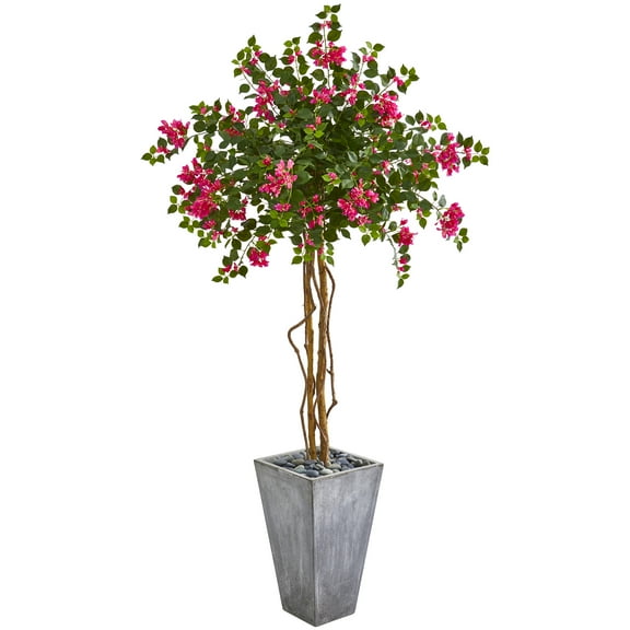 Nearly Natural 6.5ft. Bougainvillea Artificial Tree in Cement Planter
