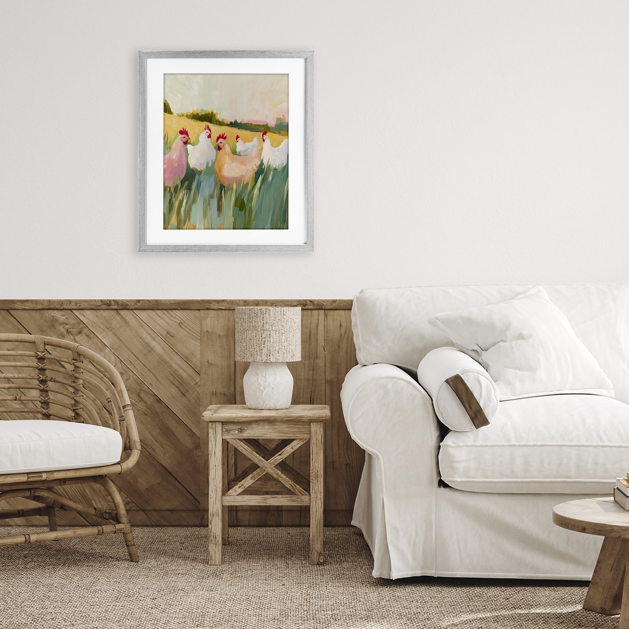 Stupell Industries Sunlit Flock of Chickens Gray Framed Print Under Glass, design by The Prints Vibe