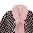 thumbnail image 4 of UTSJKR Women's Checkered Furry Trim Poncho Cape, Fall Winter Warm Open Front Shawl Coat, Loose Fit Outer Layer for Dating and Daily Wear Pink, 4 of 4