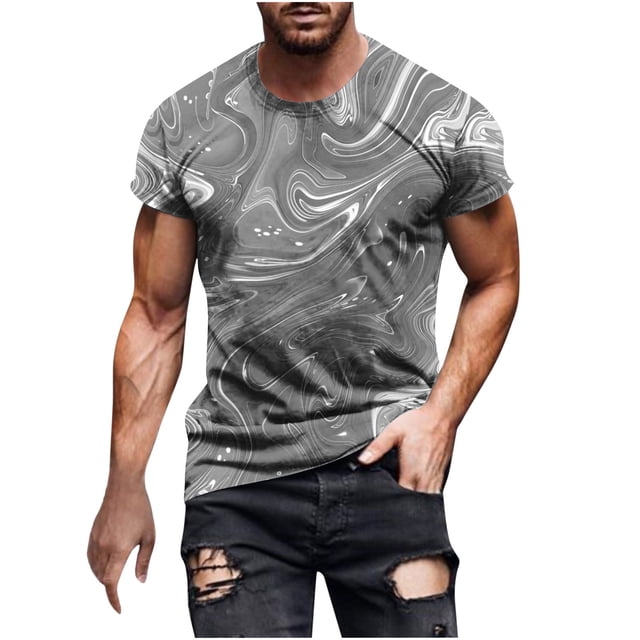 Camisas de Manga Larga para Hombres Blusa de Cuello Redondo de Impresión Cómoda, Camisa Casual de Poliéster para Uso Diario, de Fiesta Y de Primavera de Verano