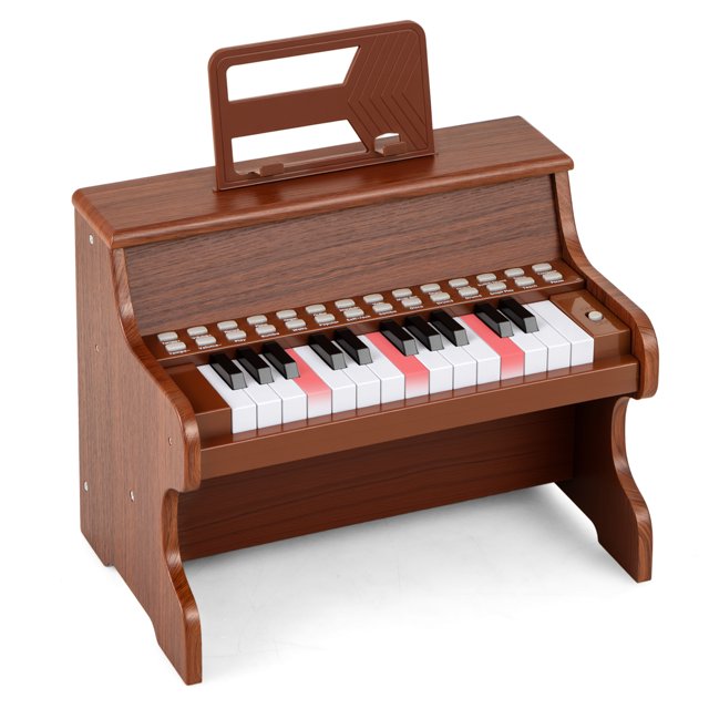 Gymax 25 Keys Digital Piano w/Music Stand Teaching Mode Lighted Keys 6 Instruments Brown