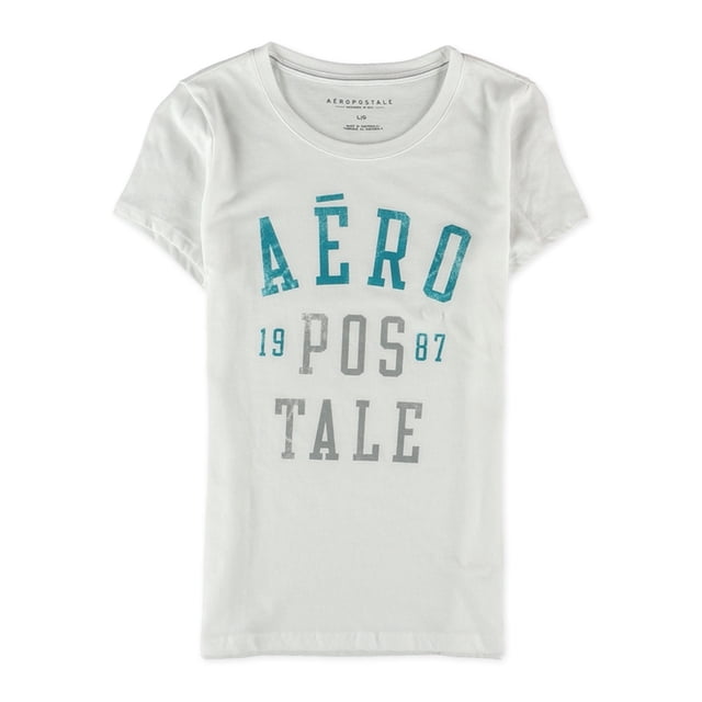 Aeropostale - Playera gráfica con logo apilado para mujer, blanca, extragrande Aeropostale Camiseta gráfica