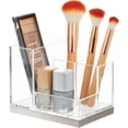 thumbnail image 6 of Plated Toothbrush and Toothpaste Holder, Storage Organizer Stand with 4 Compartments for Bathroom Countertop, Holders for Electric Toothbrush, Toothpaste, Hyde Collection, Clear/Brushed Chrome, 6 of 7