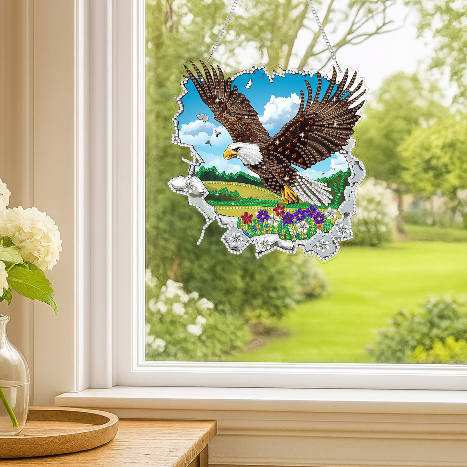 FLOPESN  DIY Diamond Art Kits,Spring Painting Eagle Style, 8.27*8.27in Diamond Painting Pendant, Creative Design Wall Decor