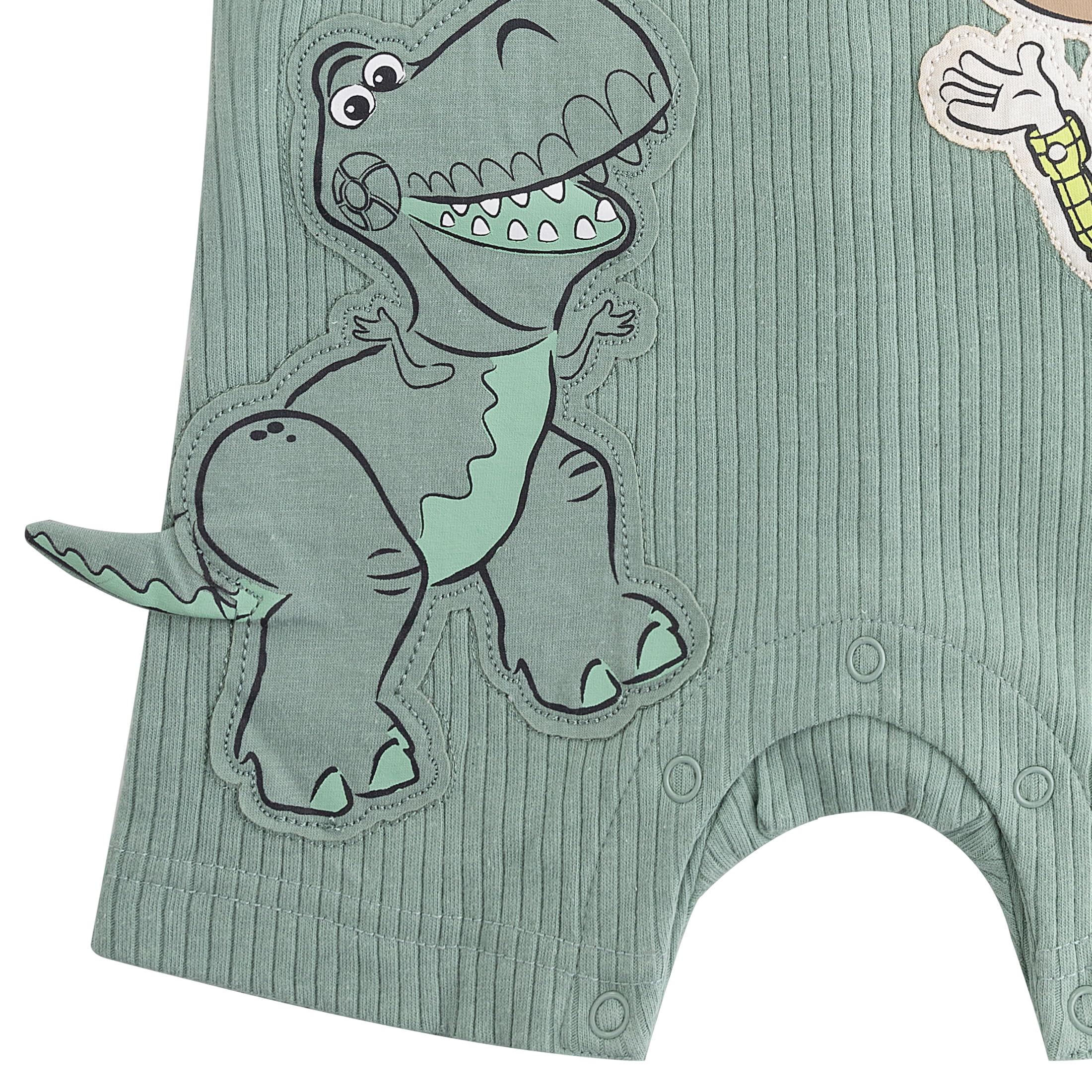Disney Toy Story Woody Rex Shortall Ribbed Overalls Bodysuit and Bucket Hat (Baby Boys), 3 Piece Set, Sizes 3M-18M