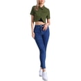 thumbnail image 2 of Chaqueta de mezclilla recortada de manga corta con cuello vuelto para mujer INSPIRE CHIC verde XL, 2 of 6