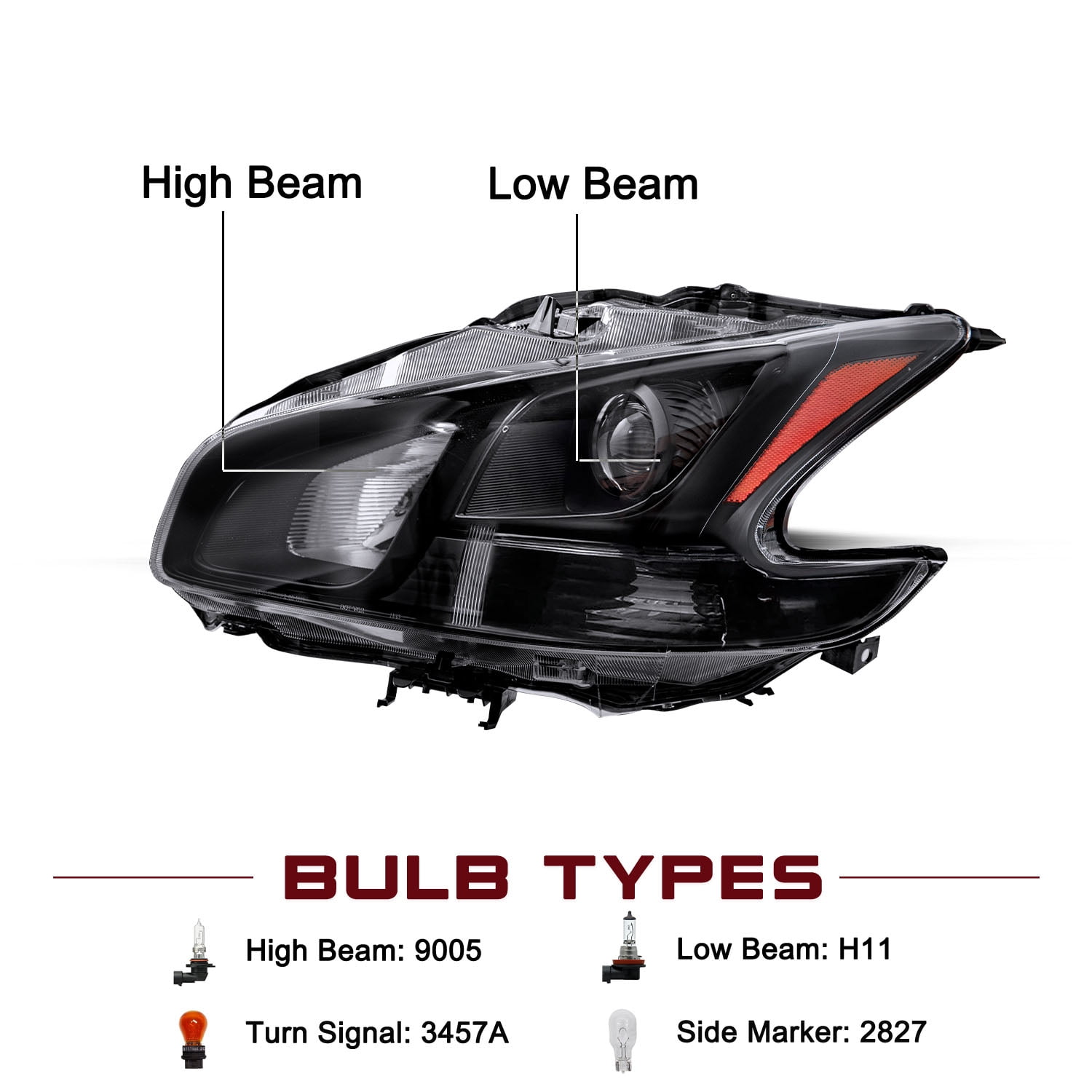 For 2009-2014 Nissan Maxima Halogen Headlights Assembly Headlamps Left+Right