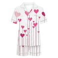 thumbnail image 4 of yoeyez Womens Pajama Silk Satin Pajamas Set Love Heart Printed Sleepwear 2 Piece Sets Button Down Short Sleeve Tops and Shorts Pjs Set Loungewear White L, 4 of 6