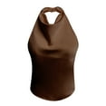 thumbnail image 4 of Silk Satin Halter Tops for Women，Summer 2026 Cowl Neck Tie Back Going Out Sleeveless Business Casual Tank Top Elegant Satin Tie Back Tank Top Brown XS, 4 of 8