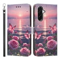 thumbnail image 2 of Leather For Samsung Galaxy A57 5G 6.7-inch Wallet Case Crystal Material  Butterflys&Flowers, With Card Holder,Wristband， Magnetic Clasp Kickstand Folio Cover,Color-1,For Galaxy A57 5G, 2 of 10