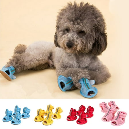 Summer Savings Clearance Fwttom 4 Pcs Summer Breathable Dog Shoes  Dog Boots & Paw Protectors Mesh Sandals with Sole Perfect for Hot Pavement & Outdoor Activities  Size 1 (Blue)