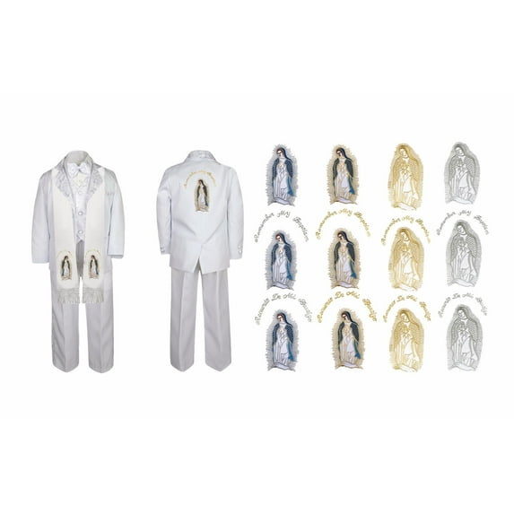 Boy Christening Baptism White Suit Guadalupe Maria Virgin Mary Stole Back Sm-7