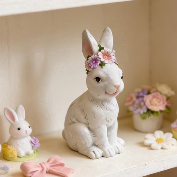 Easter Decor – Bunny Figurine, Ceramic Rabbit Ornament for Home Tabletop Spring Easter Decorations, White, 7.56 x 5.71 x 4.13 in