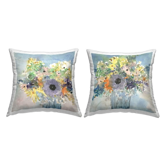Stupell Industries Abstract Flowers Blue Decorative Printed Throw Pillow, 18 x 18