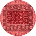 thumbnail image 1 of Ahgly Company Machine Washable Indoor Round Abstract Red Modern Area Rugs, 5' Round, 1 of 4
