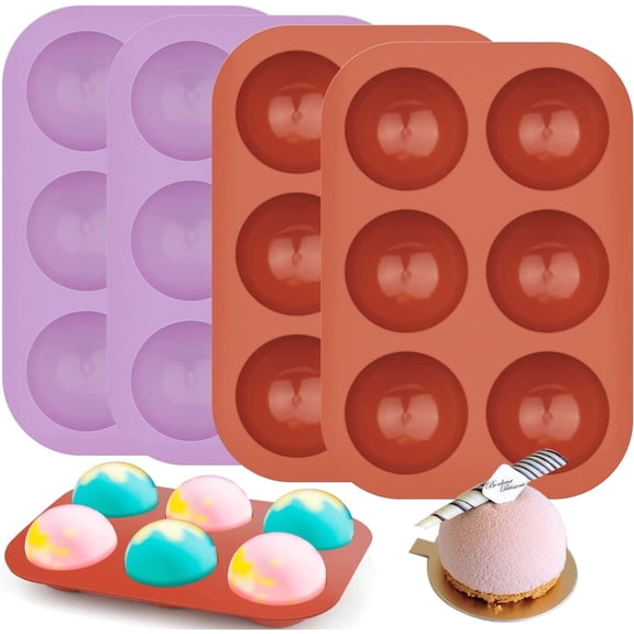 4-Piece 6-Cavity Hemispherical Silicone Mold for Making Chocolate and Cakes (2 purple 2 red)