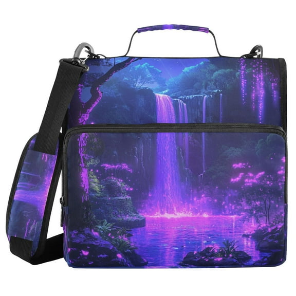 Water-Resistant 3-Ring Binder Organizer with Multiple Pockets Zipper Binder Bag for Office Purple Neon Waterfall