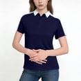 thumbnail image 3 of Feancey Women's Athletic Polos Shirts Color Block Short Sleeve 3 Button Collared T-Shirt Lightweight Quick Dry Workout Tops for Work Golf Tennis Navy M, 3 of 7