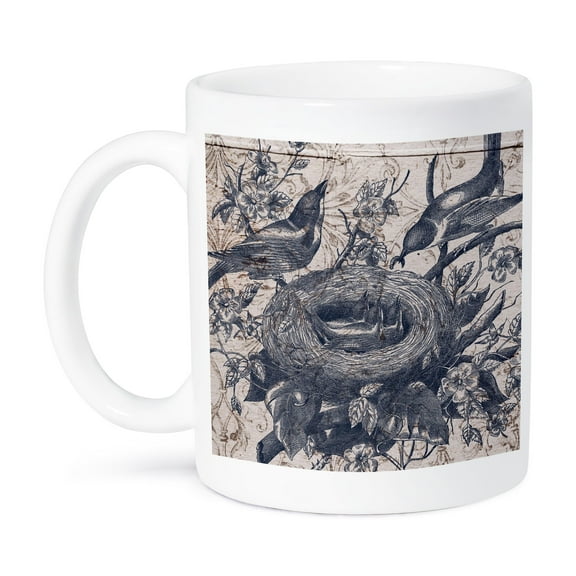 3dRose, Vintage Bird Nest Nature Art, 11oz Mug