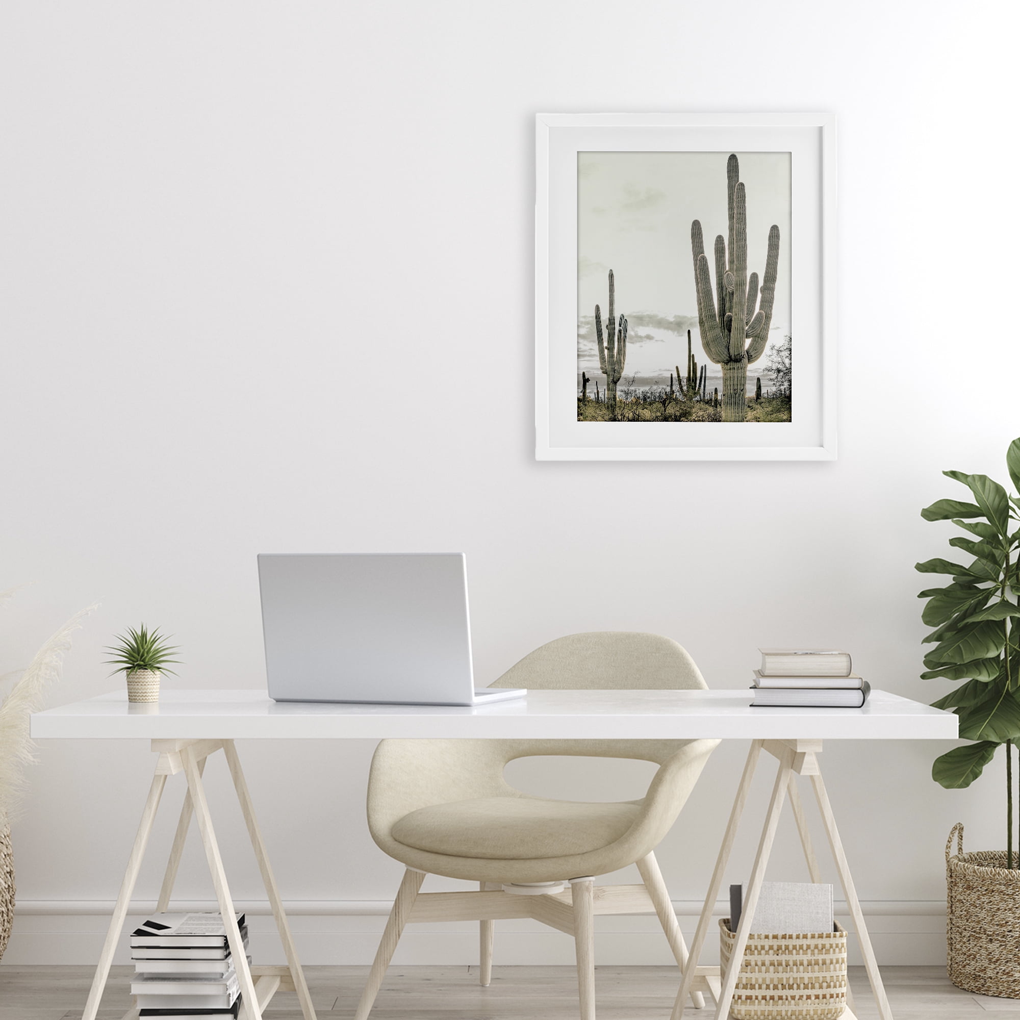 Stupell Industries Subdued Desert Cacti White Framed Print Under Glass, design by Kim Allen