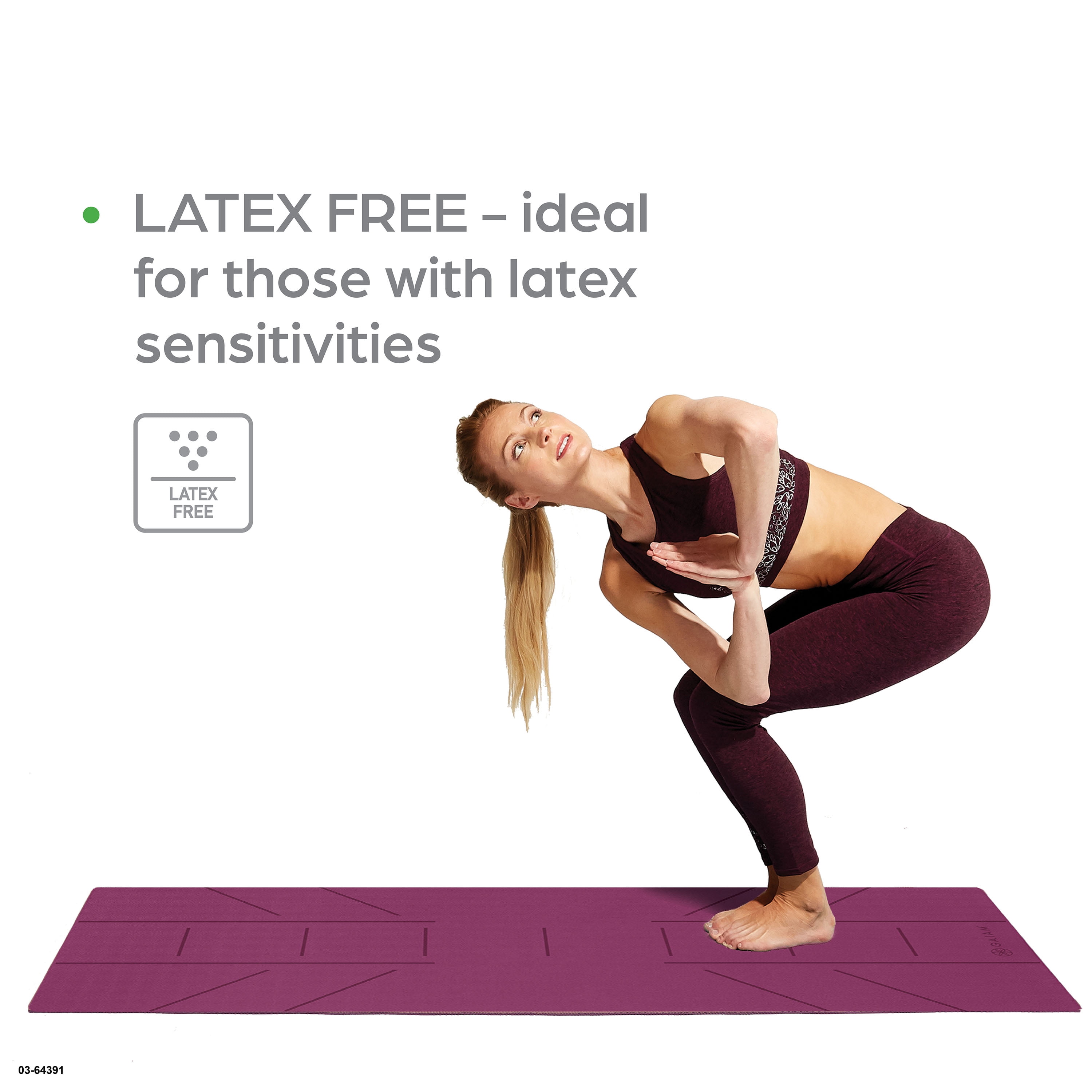 Gaiam Ultra Sticky Alignment Yoga Mat Fuchsia 6mm Thickness
