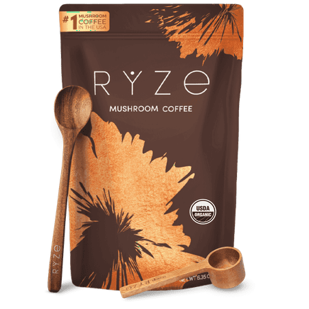 RYZE Mushroom Coffee USDA Organic with 6 Adaptogenic Mushrooms and MCT Oil, Instant Coffee for Better Energy, Focus, Digestion, Immunity, 30 Serving