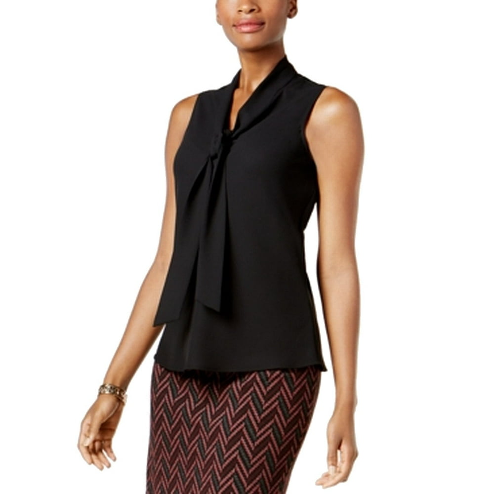 Kasper - KASPER Womens Black Sleeveless Tie Neck Blouse Wear To Work Top Size: XL - Walmart.com