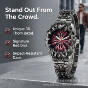 Men's Gothic Flame Bezel Evil Eye Dial Quartz Watch, Stainless Steel Bracelet with Date Display