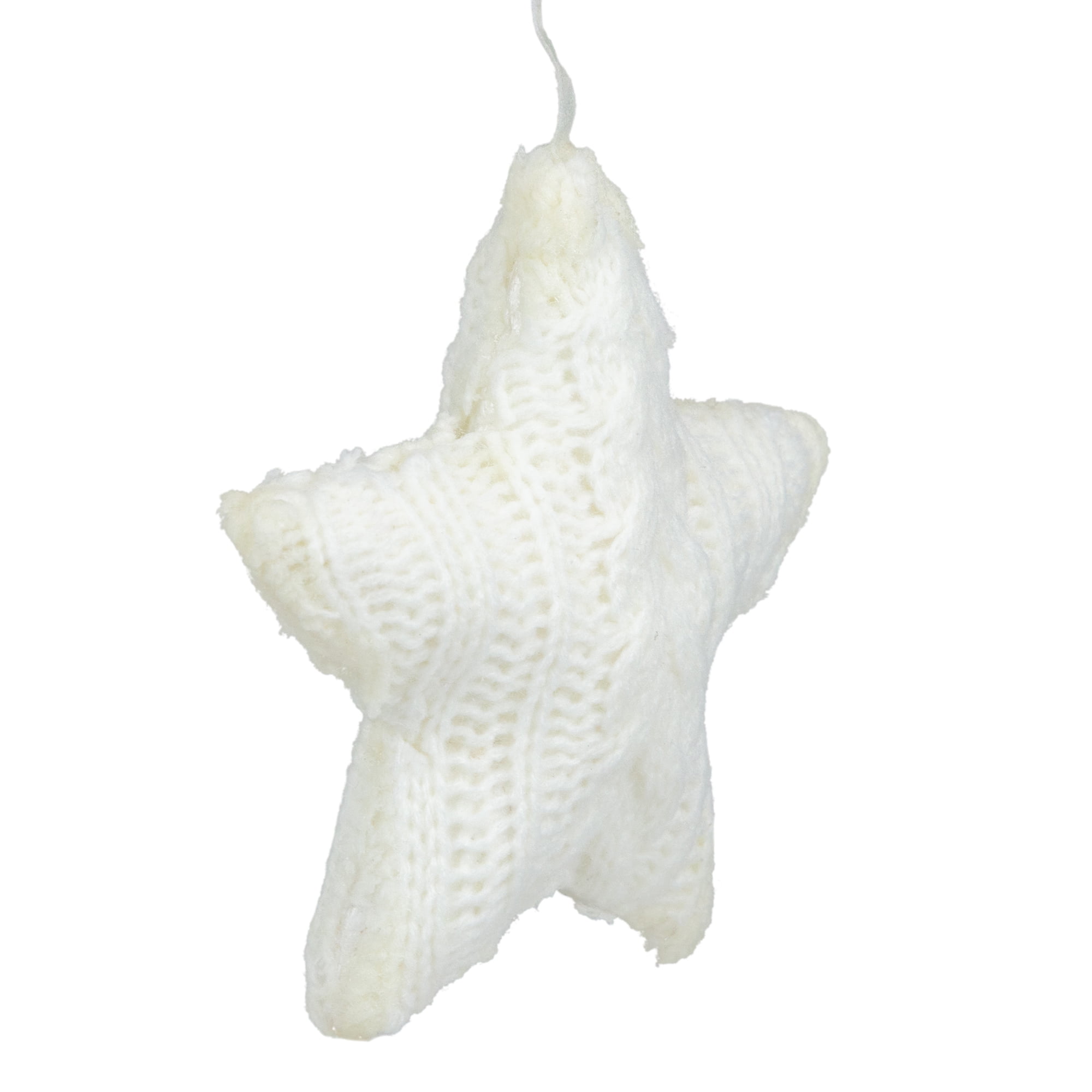 Northlight Ivory Plastic Cream Cable Knit Star Christmas Plush Ornament, 4"