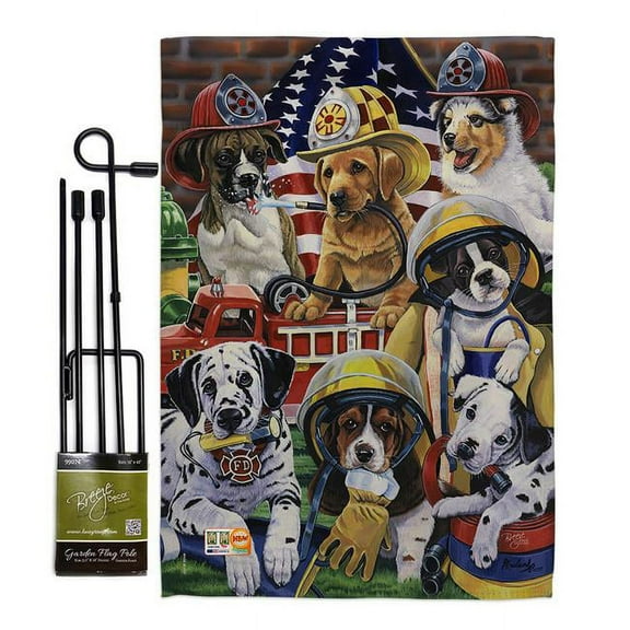 Breeze Decor BD-PT-GS-110048-IP-BO-D-US12-AL 13 x 18.5 in. Hero Helpers Nature Pets Vertical Double Sided Mini Garden Flag Set with Banner Pole