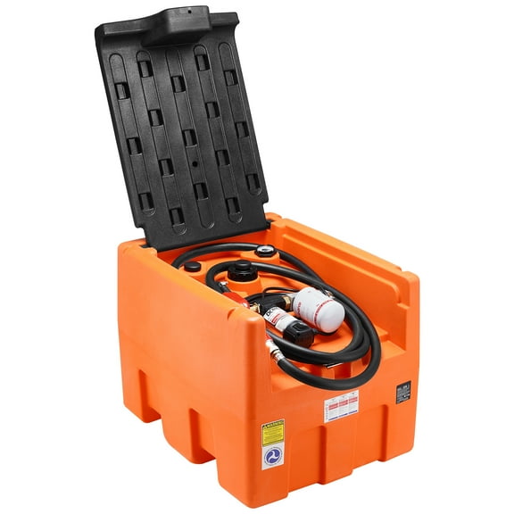 KFFKFF Mobile Diesel Container, 48 Gal Capacity, 10.6GPM Pump Speed, Includes 12V Electric Pump, 13.1 ft Hose & Automatic Nozzle, Orange Diesel Fuel Tank for Smooth Transport