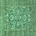thumbnail image 1 of Ahgly Company Machine Washable Indoor Square Oriental Turquoise Blue Traditional Area Rugs, 5' Square, 1 of 4