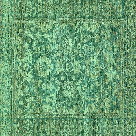 Ahgly Company Machine Washable Indoor Square Oriental Turquoise Blue Traditional Area Rugs, 5' Square