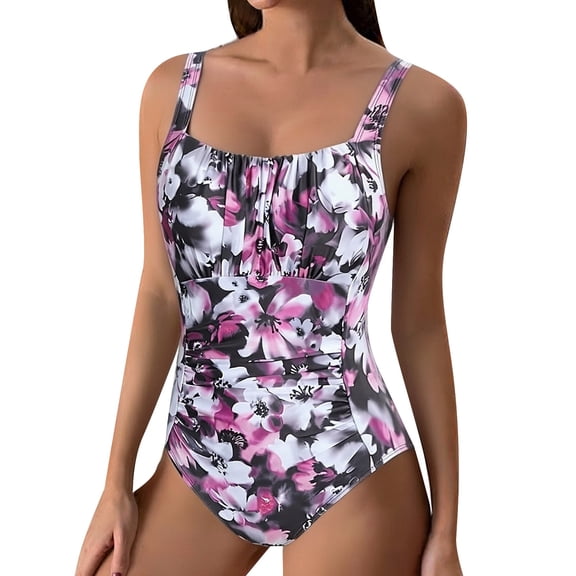 Women'S Tummy Control One Piece Swimsuit Allover Print Slimming Bathing Suit Swimwear