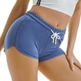 thumbnail image 2 of SWSMCLT Women's Yoga Shorts Workout Stretch Activewear Lightweight Summer Athletic Gym Elastic Band Casual Mid Waisted Drawstring Ladies Female Short Blue X-Large, 2 of 5