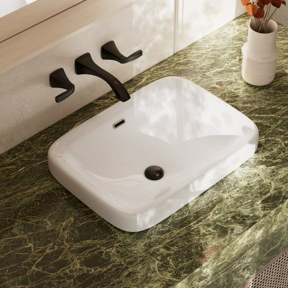 Los Flexi 22 in x 17 in White Rectangular Semi Recessed Bathroom Sink with Overflow Drop In Installation