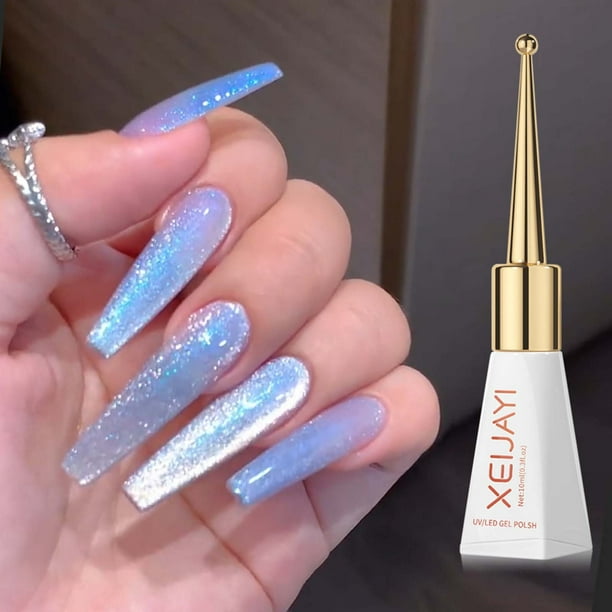 Esmalte de uñas blanco de cerámica con efecto ojo de gato, pegamento para esmalte de uñas, esmalte de uñas blanco de porcelana brillante, 10 ml por uña.