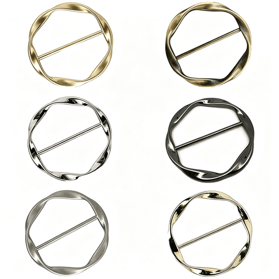 BZCOE 6Pcs T-Shirt Clips for Women for the Side,Metal Scarf Ring & Shirt Tie Ring,Twisted Tshirt Ties Rings,Round Scarf Clip for Fashion Clothing Knot