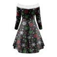 thumbnail image 3 of Robes à Épaules Dénudées pour Femmes à Manches Longues Robe de Noël Imprimée à Lacets Ligne A Évasée Cocktail Vacances Robe Courte, 3 of 5