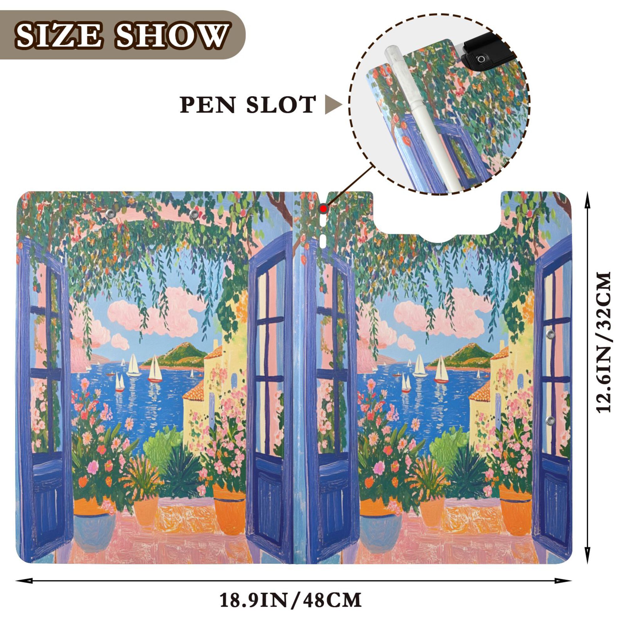 FORMRS A4 Clipboard Folder with Pen Holder Horizontal Foldable School Office Binder, Blue Window