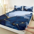 thumbnail image 3 of Manfei Navy Blue Marble Bed Sheets 4pcs, Abstract Watercolor Art King Sheets, Marbling Stone Pattern Sheet Set, Super Cozy Room Decor, 3 of 7